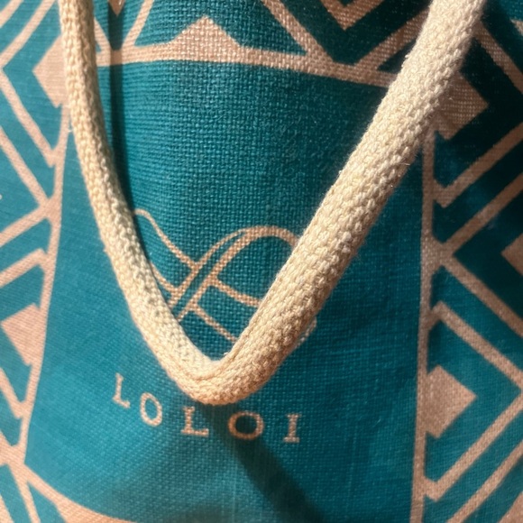 LOLOI Jute / Burlap Blue Green Tote Bag - Picture 4 of 9